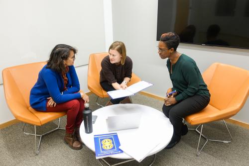 Collaboration Room meeting Three women meeting in a room in the new Center